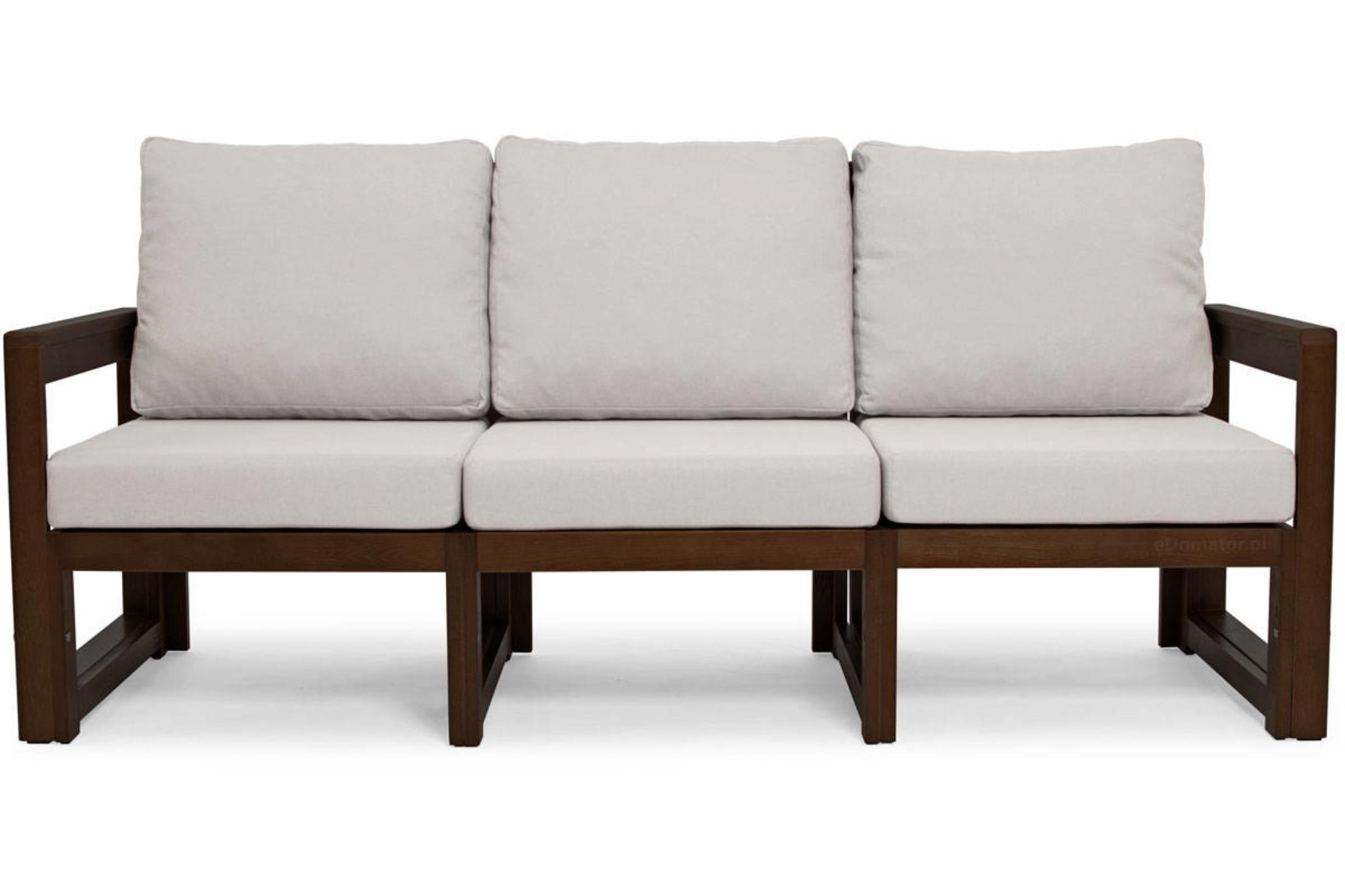 GARTENSOFA Malta Hellgrau, Dunkelbraune Beine, Dreisitziges Sofa - Dunkelbraun/Hellgrau, Holzwerkstoff (185/82/68cm) - Bettso