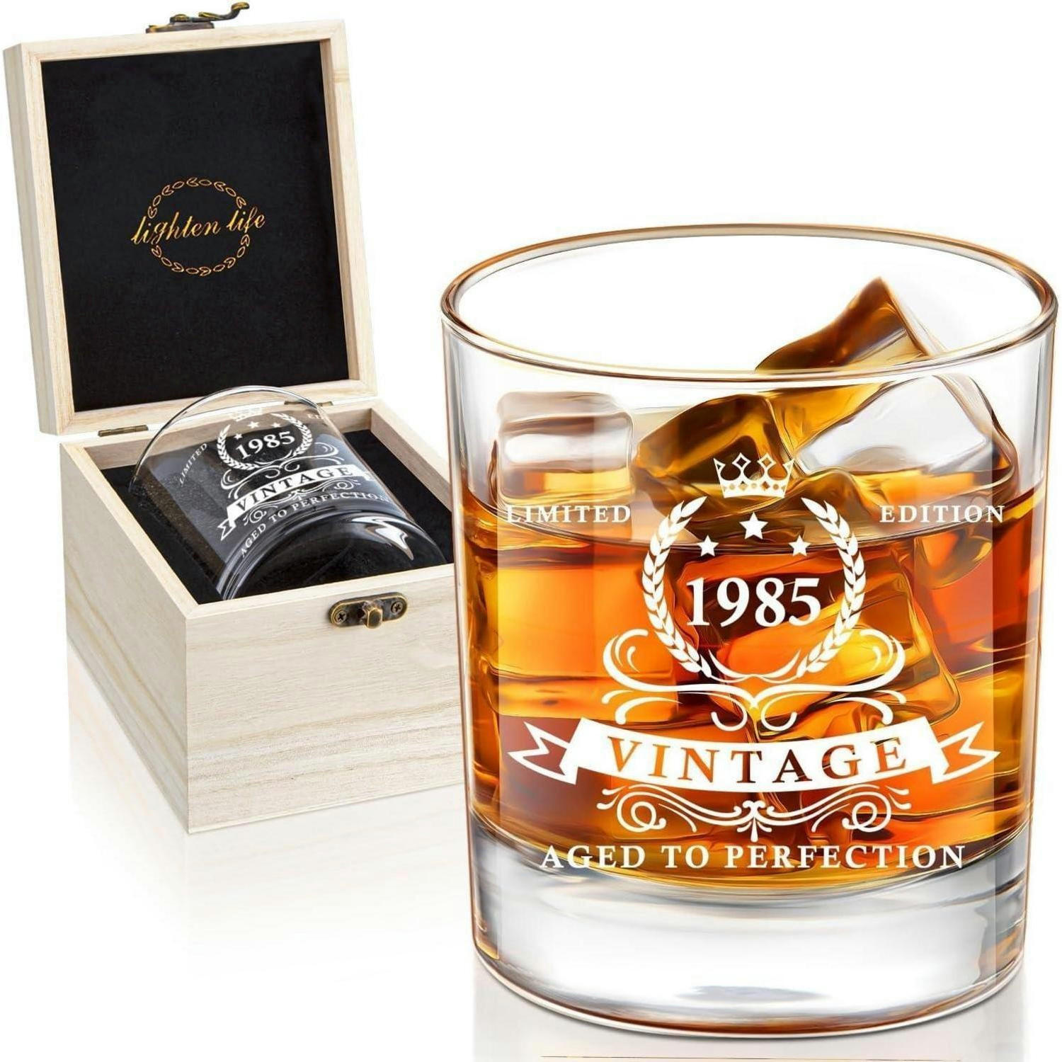 WHISKYGLAS 340ml mit Holzbox 1985 Vintage - Transparent, Glas (0.34L)