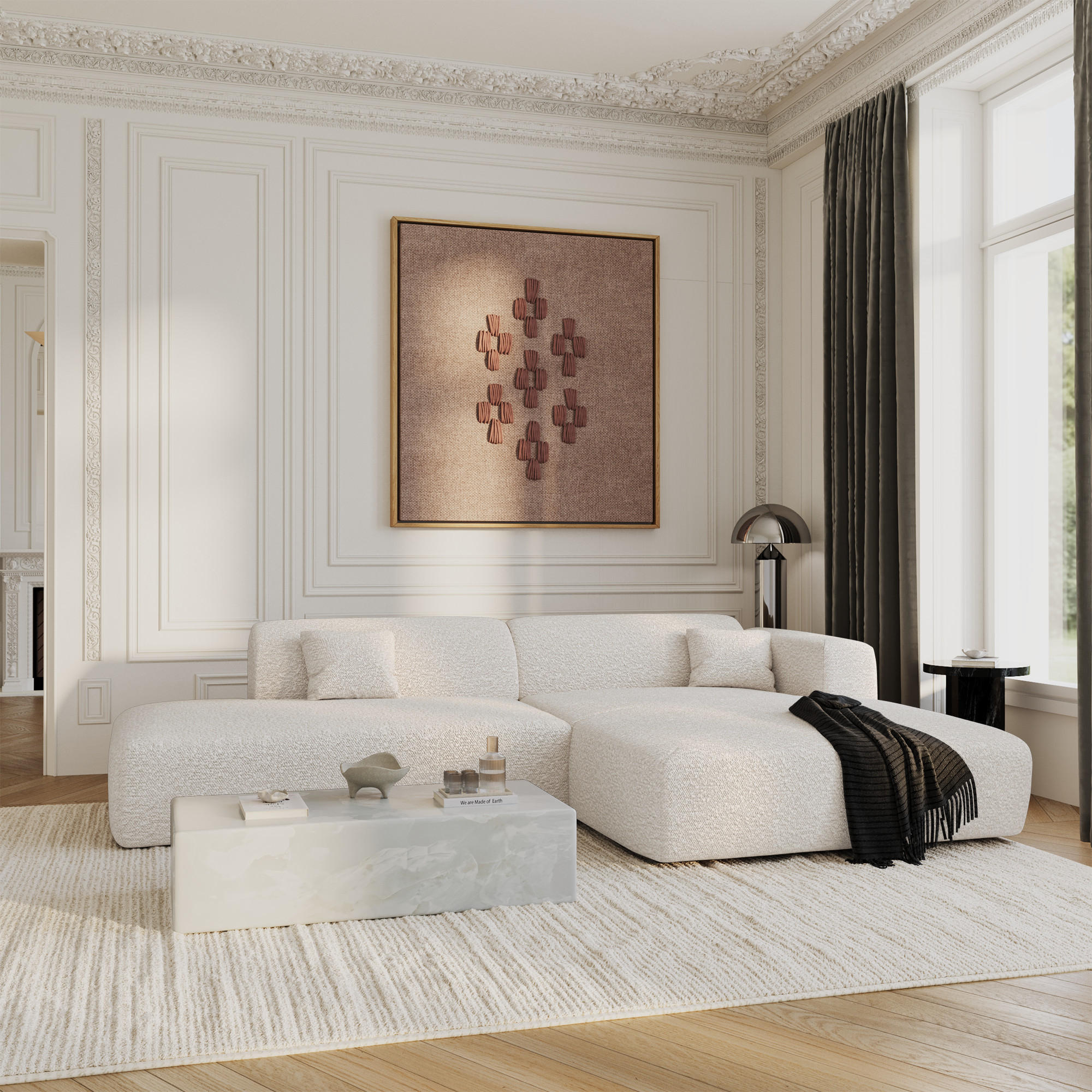 ECKSOFA RECHTS Bouclé-Stoff Creme 310cm - Creme, Textil (310/96cm) - Sia Home