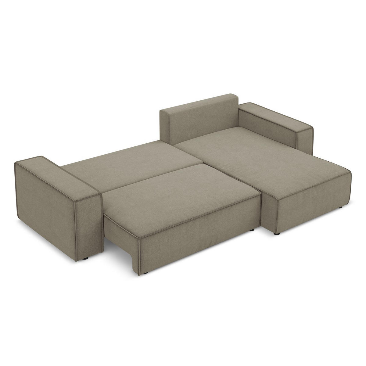 ECKSOFA mit Schlaffunktion Strukturstoff Stoff Beige - Beige/Schwarz, Kunststoff/Textil (290/185cm) - Makamii