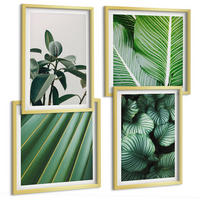 BILDER SET 4er Set - 50x50 cm & 40x60 cm Goldrahmen - Tropische Blätter in Grün - Goldfarben, Kunststoff (50/50cm) - TULUP