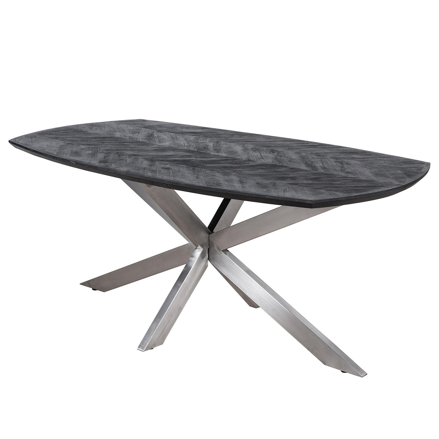 ESSTISCH - Mango massiv / Edelstahl - Schwarz / Silber - Silberfarben/Schwarz, Holz/Metall (110/220/76cm) - home24