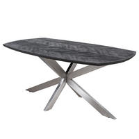 ESSTISCH - Mango massiv / Edelstahl - Schwarz / Silber - Silberfarben/Schwarz, Holz/Metall (110/220/76cm) - home24