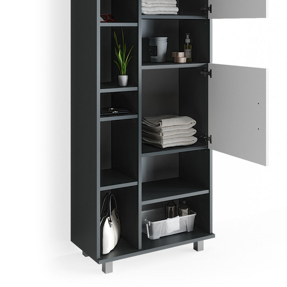 BADSCHRANK Ilias Anthrazit/Weiß 60 x 190 cm - Anthrazit/Weiß, Holzwerkstoff (60/190/30cm) - Vicco