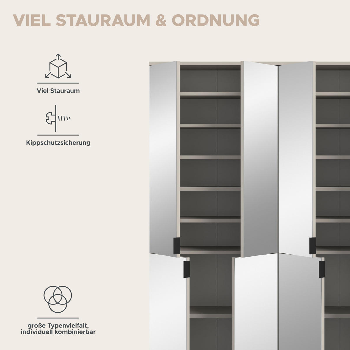 GARDEROBE Nexus (B/H/T: ca. 122/193/34 cm) in Kaschmir/Spiegelglas - Kaschmir, Holzwerkstoff (122/193/34cm)