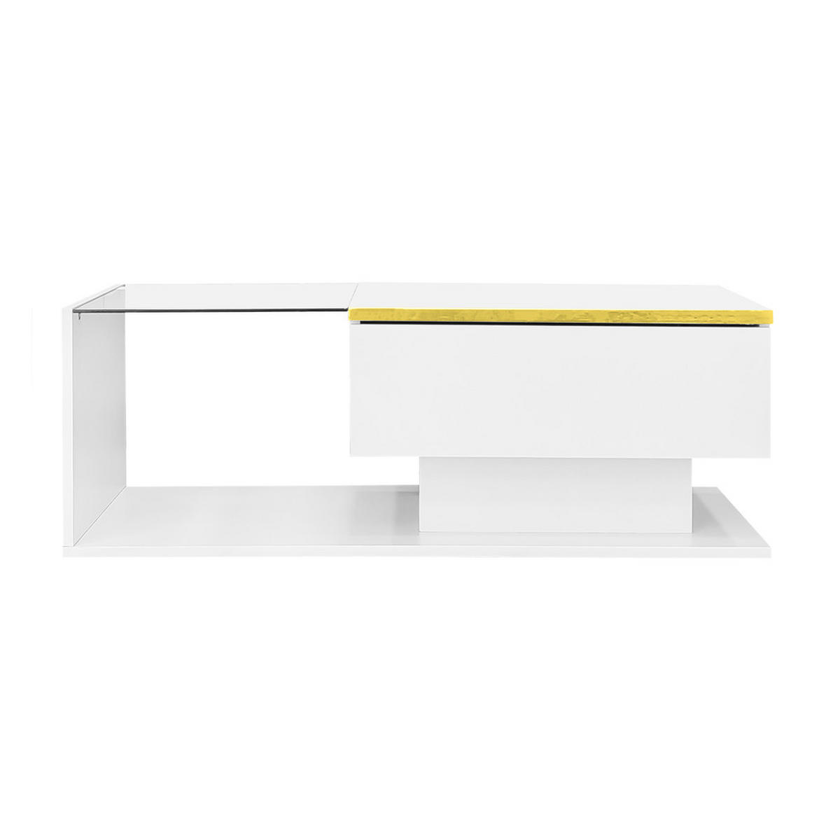 COUCHTISCH 90cm Weiß Hochglanz LED Effekt Glasplatte Beistelltisch - Weiß, Holz (102.79/60.48/15.19cm) - FLIEKS