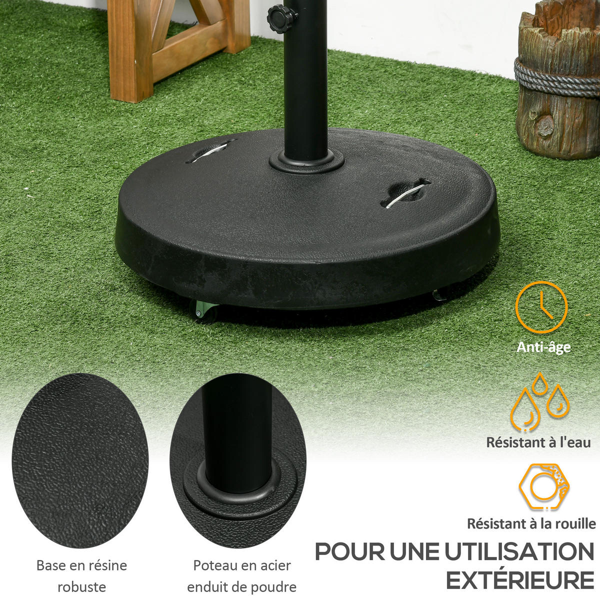 SONNENSCHIRMSTÄNDER DE-11434 rund, mit Rollen, 25 kg Schwarz - Schwarz, Kunststoff (53/53cm) - ComfortXL