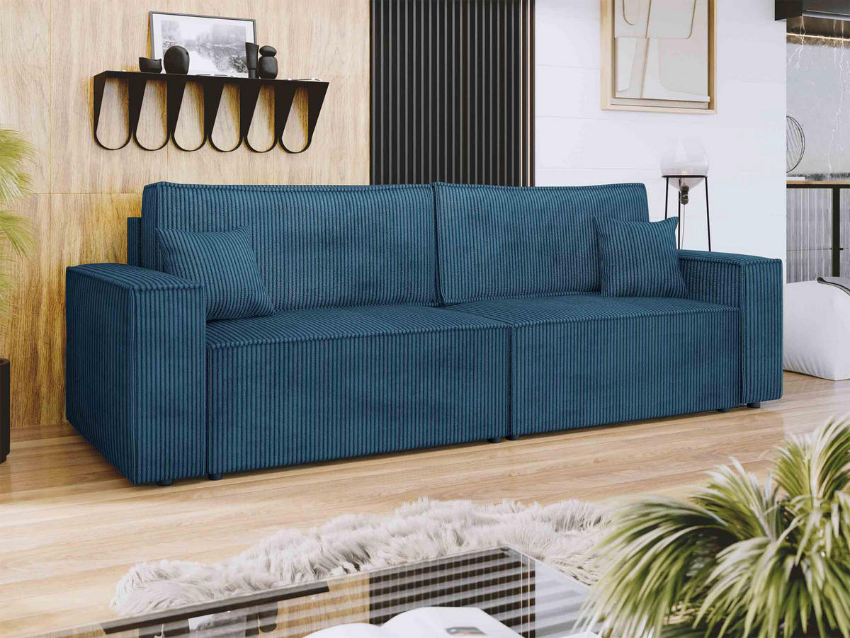 SCHLAFSOFA Karl Cord - Blau/Schwarz, Holz/Kunststoff (245/82/90cm) - MIRJAN24