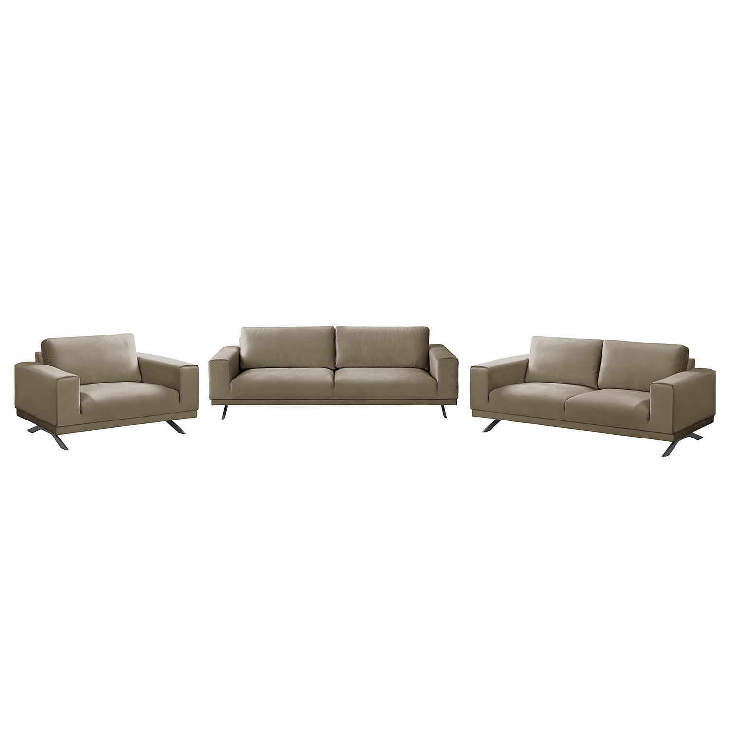 POLSTERGARNITUR (3-2-1) - Samt - Hellbraun, Textil (1/1/1cm) - home24