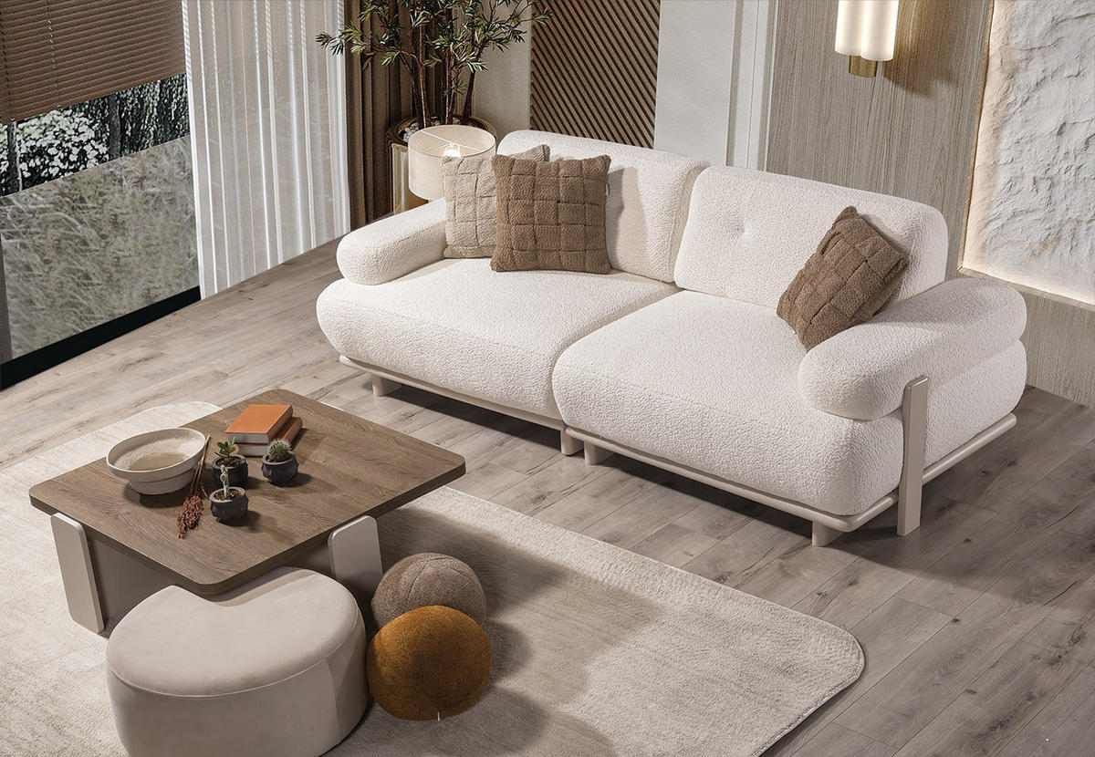 SITZGARNITUR Bully Creme Stellvariante:3+3 - Creme, Holz/Textil (230/85/100cm) - Villa Möbel