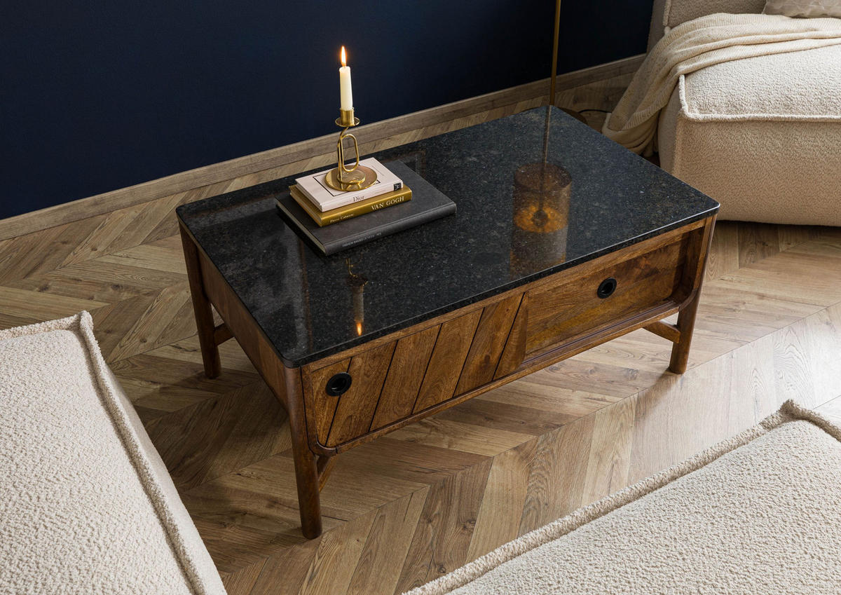 COUCHTISCH Mango 100x60x45 braun geölt / dunkler Granit LOS ANGELES #105 - Braun, Holz (100/60/45cm) - Massivmoebel24