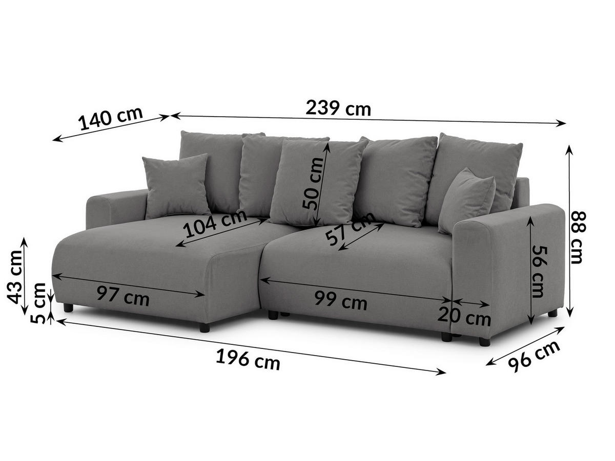 ECKSOFA Calma mit Schlaffunktion und Bettkasten im Bumpy-Design aus weichem Taupe Webstoff - Ottomane links - Taupe/Schwarz, Holz/Kunststoff (239/140cm) - S-Style