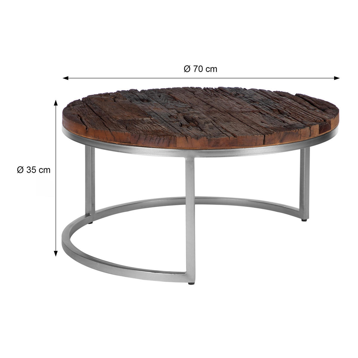 COUCHTISCH rund Natur Ø 70/35 - 56/29 cm - Naturfarben, Holz (70/35/70cm) - WOMO-DESIGN
