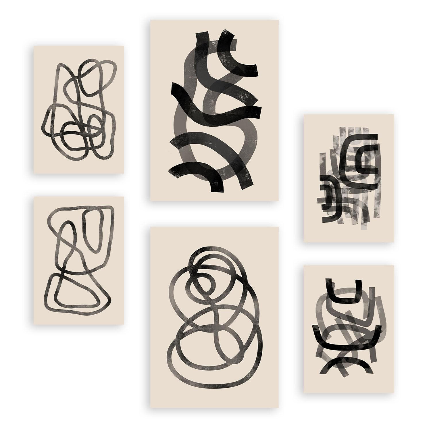 POSTER Set Mit 6 Zusammenfassungen In Form Ästhetische Dekorative Gemälde Für Ihr Wohnzimmer, Schlafzimmer Oder Zuhause A3 & A4 Rahmenlos - Klar, Papier (29/3cm) - Nacnic