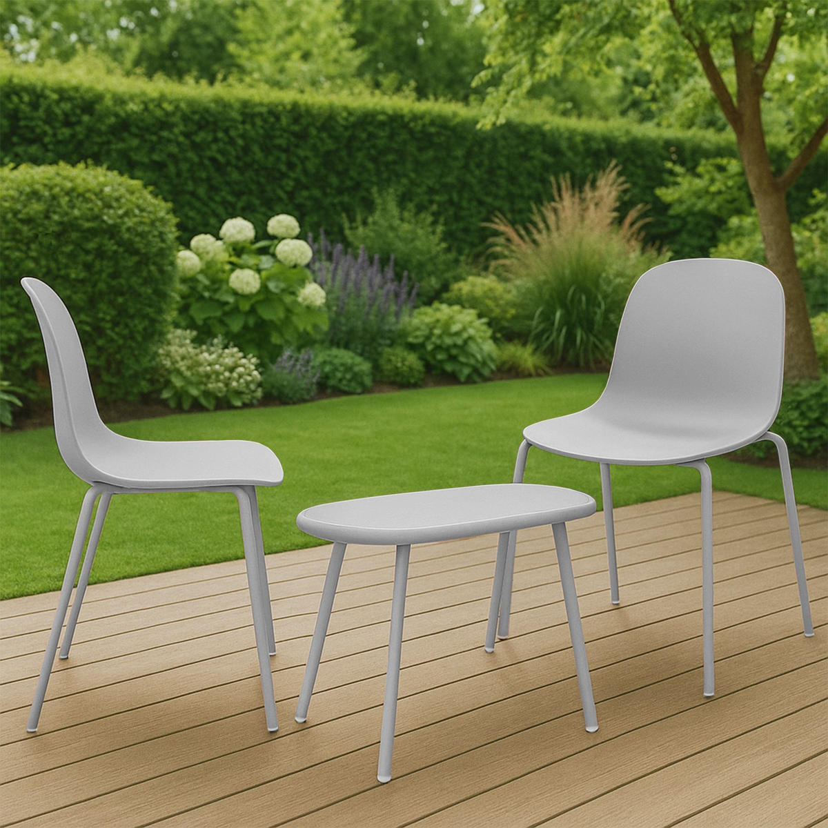 GARTENSITZGRUPPE Kunststoff Hellgrau (3-teilig) - Hellgrau, Kunststoff - CLP