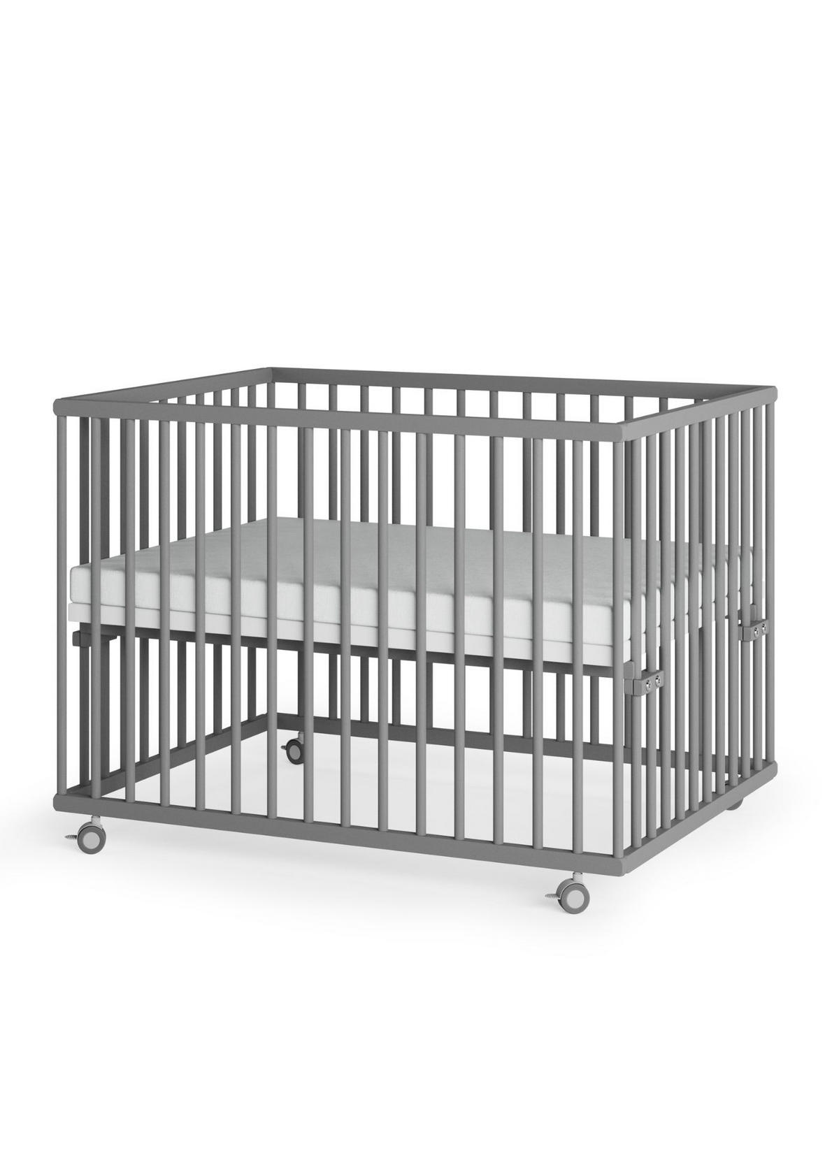 LAUFGITTER 75x100 cm mit Matratze SleepPlus - grau - Premium Kollektion - Grau, Holz (100/74/75cm) - Sämann – make a difference.