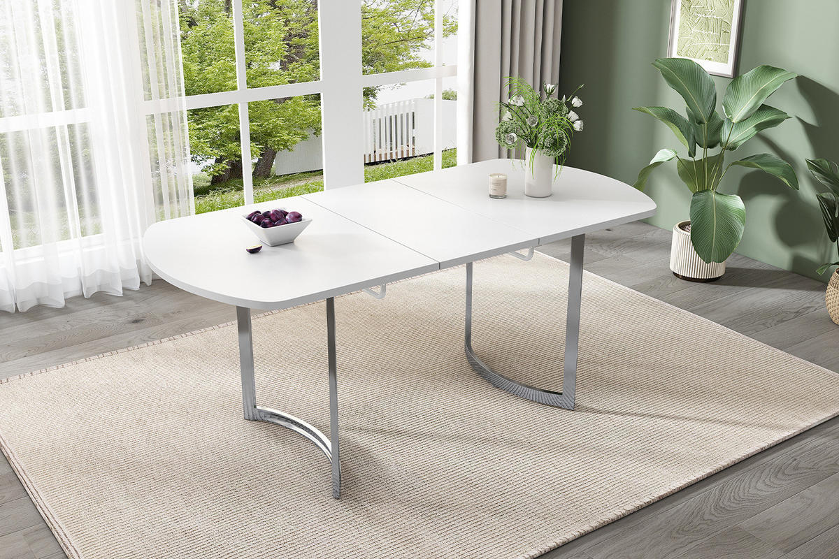 JEDILNA miza 140/180 x 80 cm raztegljiva, klasičen dizajn, srebrne kovinske noge, Bela - bela, leseni material (180/80/75.5cm) - Redom