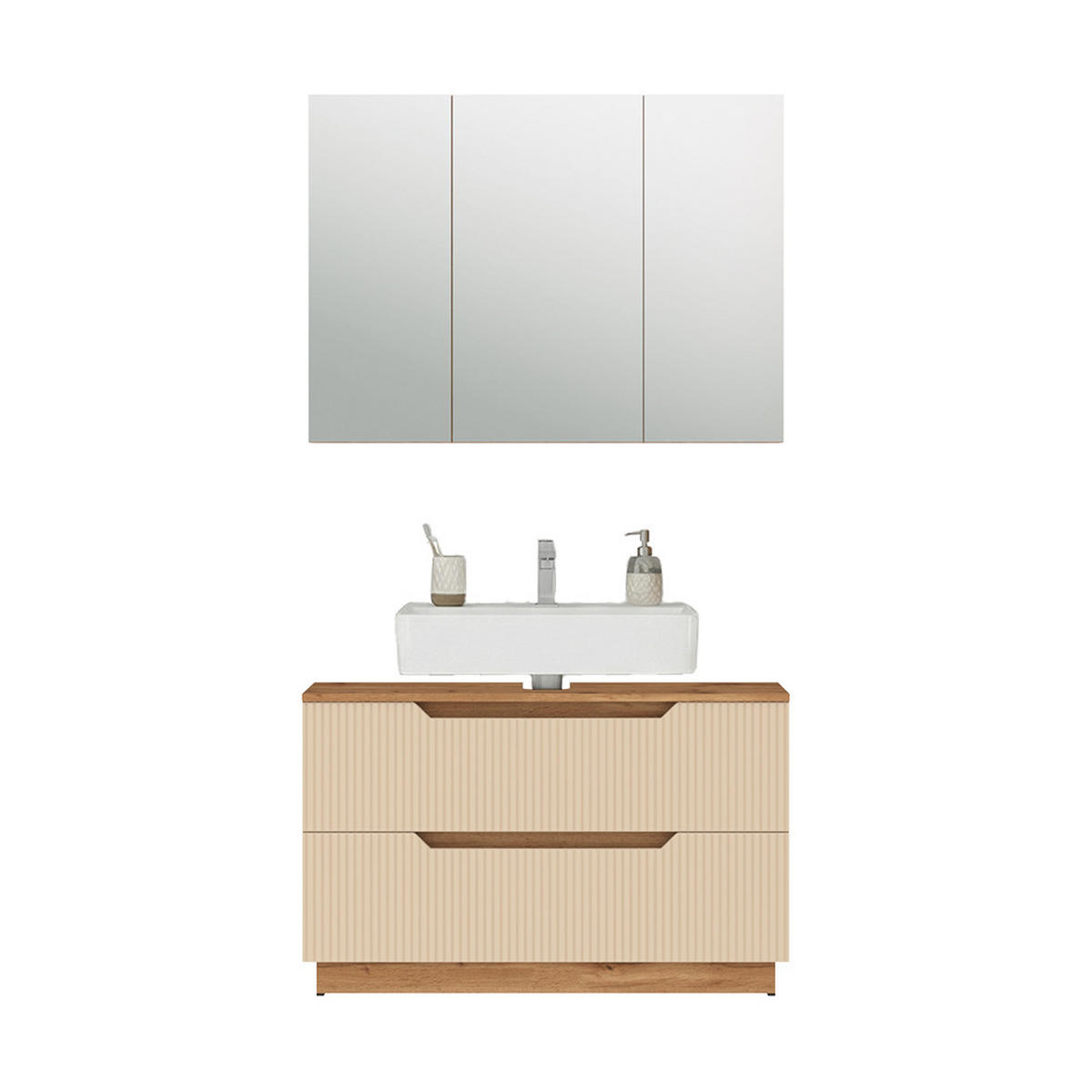 BADMÖBEL-SET Lotta Eiche/Kaschmir gestreift 2 Teile - Kaschmir, Holzwerkstoff (119.2/62.5/35cm) - Vicco