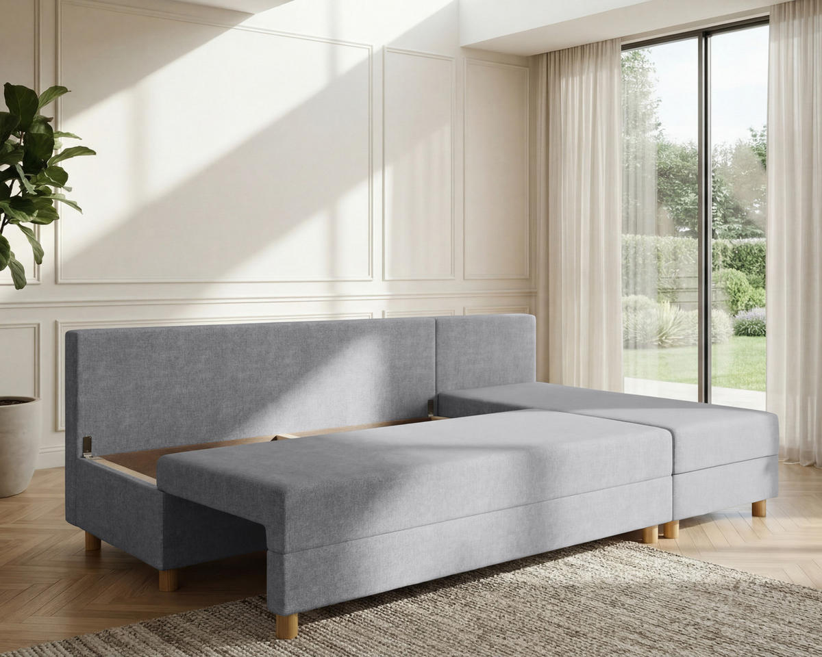 ECKSOFA Lellice L-Form- links oder rechts montierbar, grau - Grau, Holz (214/122cm) - Homesy