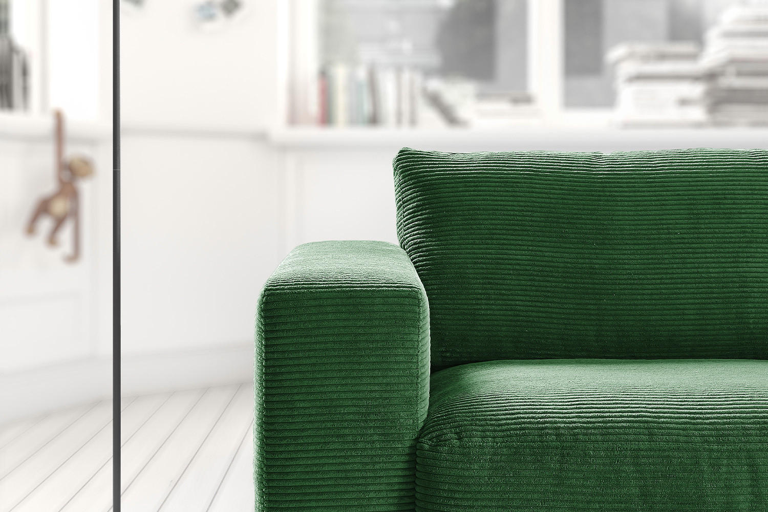 Thumbnail - Kawola Sofa, Smaragdgrün, Textil, Echtholz, 2-Sitzer, Füllung: Komfortschaum, U-Form, 230x85x127 cm, Wohnzimmer, Sofas &...