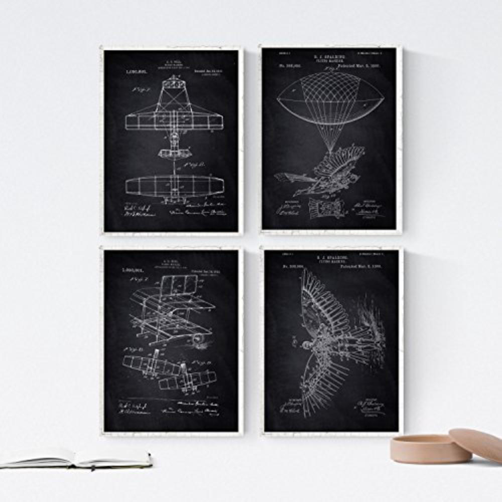 POSTER Set mit 4 Schwarz Flugzeuge Patent A4 Rahmenlos - Klar, Papier (29.7/3cm) - Nacnic