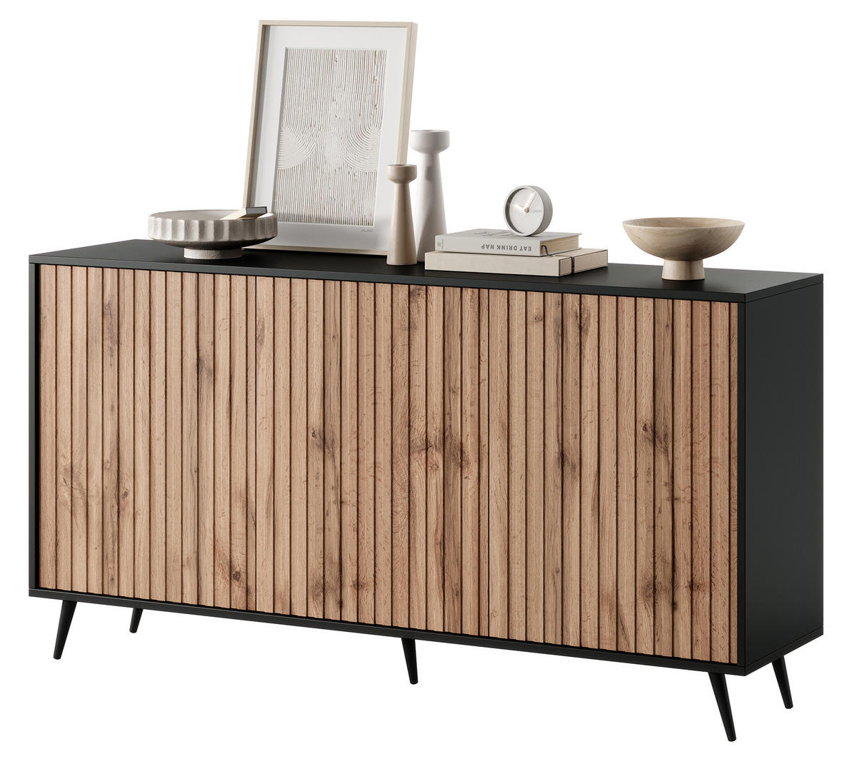 SIDEBOARD Bello Schwarz Eiche 154 cm - Schwarz, Holzwerkstoff (154/78/38cm) - Selsey