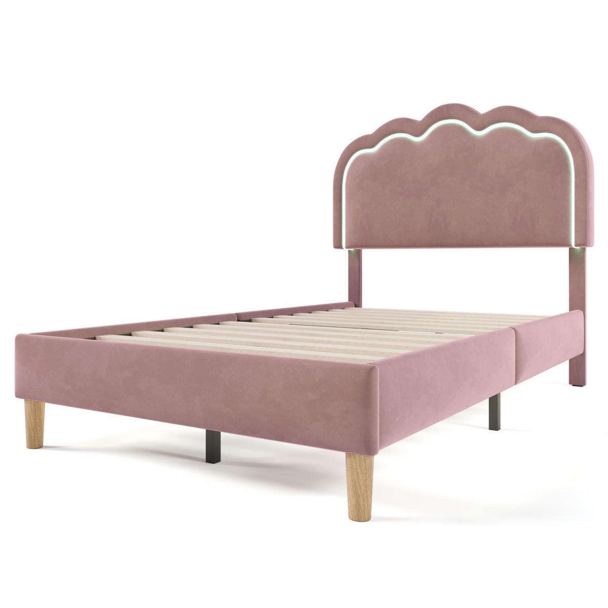 POLSTERBETT 90/200 cm rosa mit LED-Beleuchtung und verstellbarem Kopfteil - Pink, Textil (90/200cm) - OKWISH