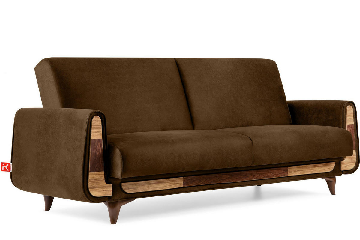 3-SITZER-SCHLAFSOFA GUSTAVO II mit Armlehnen, Hellbraun - Hellbraun, Holz/Holzwerkstoff (230/98/98cm) - KONSIMO®