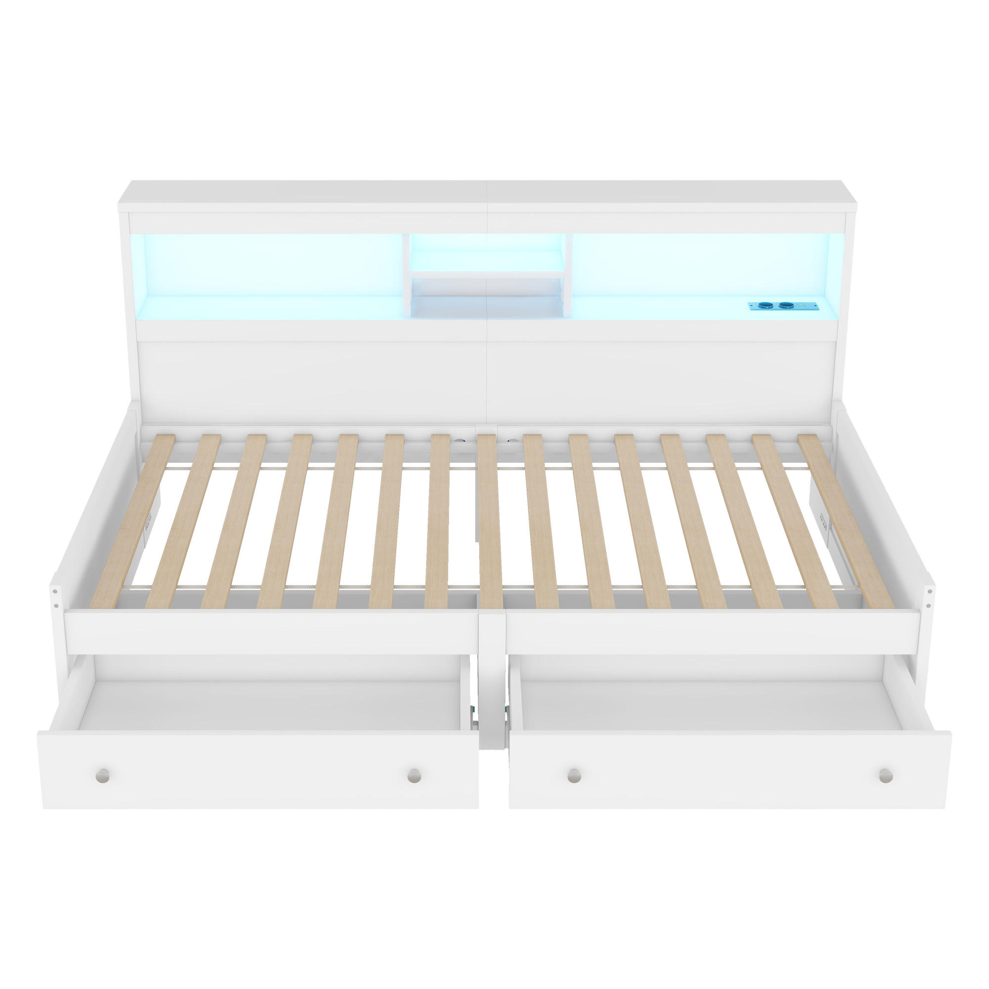 POLSTERBETT aus Spanplatte 90x200 cm in Weiß mit LED-Beleuchtung & USB-Ladefunktion - Weiß, Holzwerkstoff (90/200cm) - Modfu