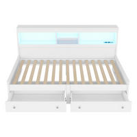 POLSTERBETT aus Spanplatte 90x200 cm in Weiß mit LED-Beleuchtung & USB-Ladefunktion - Weiß, Holzwerkstoff (90/200cm) - Modfu