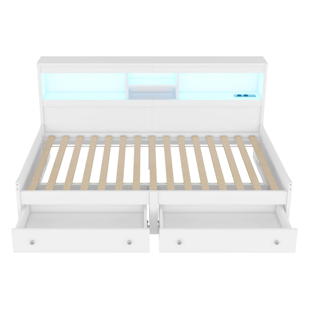POLSTERBETT 90/200 cm Weiß mit LED-Beleuchtung mit USB- und Type-C-Anschlüssen aus Spanplatte - Weiß, Holzwerkstoff (90/200cm) - OKWISH