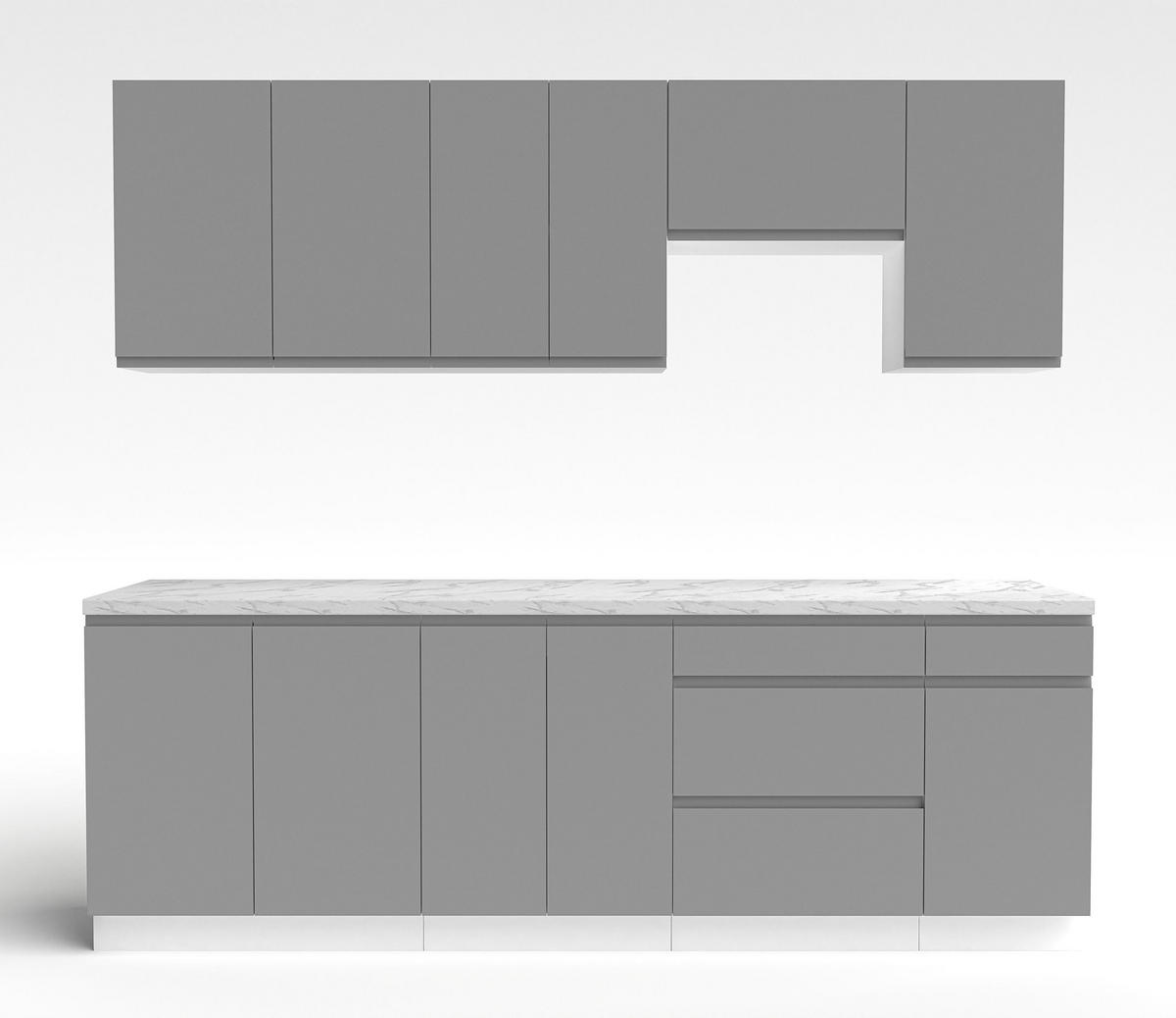 KÜCHENLEERBLOCK Aquileia 240 cm Grau mit Weißem Korpus mit Arbeitsplatte Marmor Bianco - Hellgrau/Grau, Holzwerkstoff (240/157.8/60cm) - AX Living