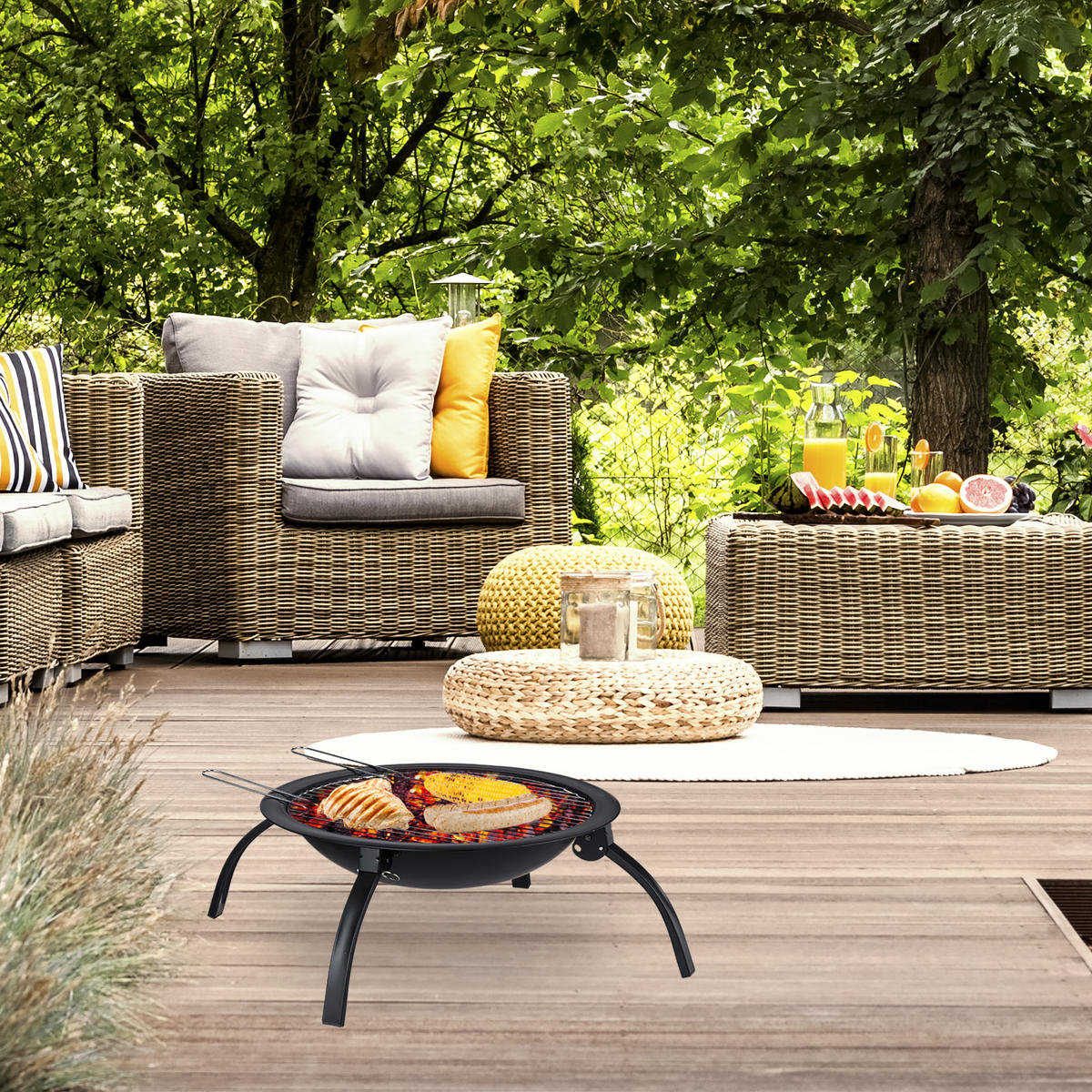 FEUERSCHALE - Schwarz, Textil/Metall (60/42.5/60cm) - Relaxdays