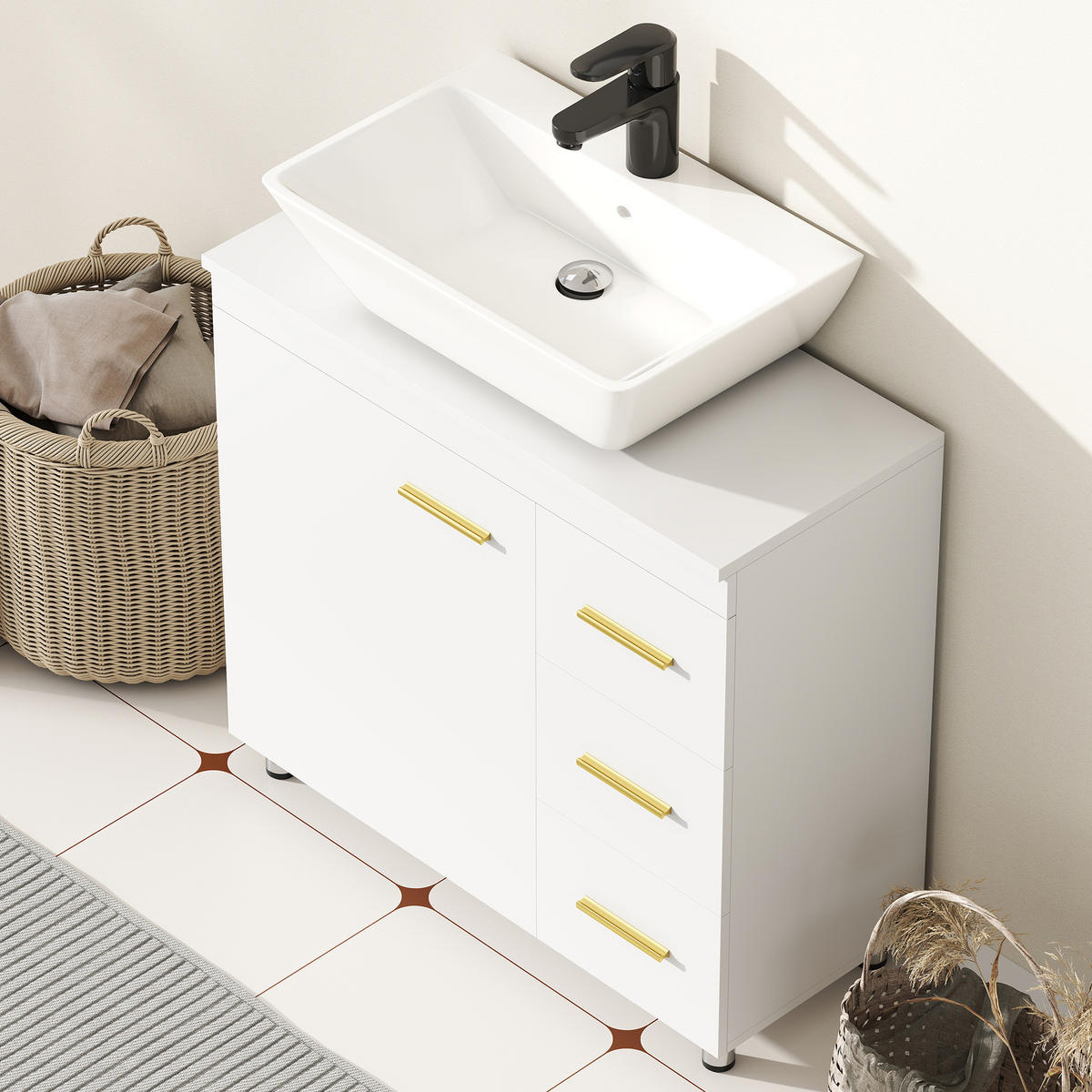 BADEZIMMERSCHRANK Weiß 30.0/70.0/65.0 cm - Weiß, Holzwerkstoff (70/65/30cm)