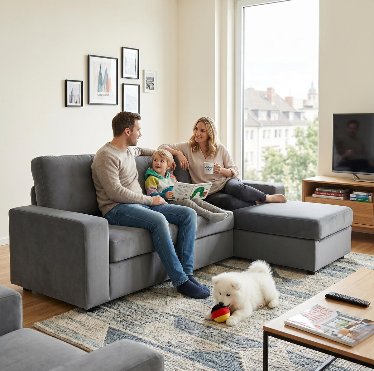 ECKSOFA 245,5/150,5/86,5 cm grau aus Kurzflorstoff mit 4 Staufächern - Grau, Kunststoff (245.5/150.5cm) - OKWISH