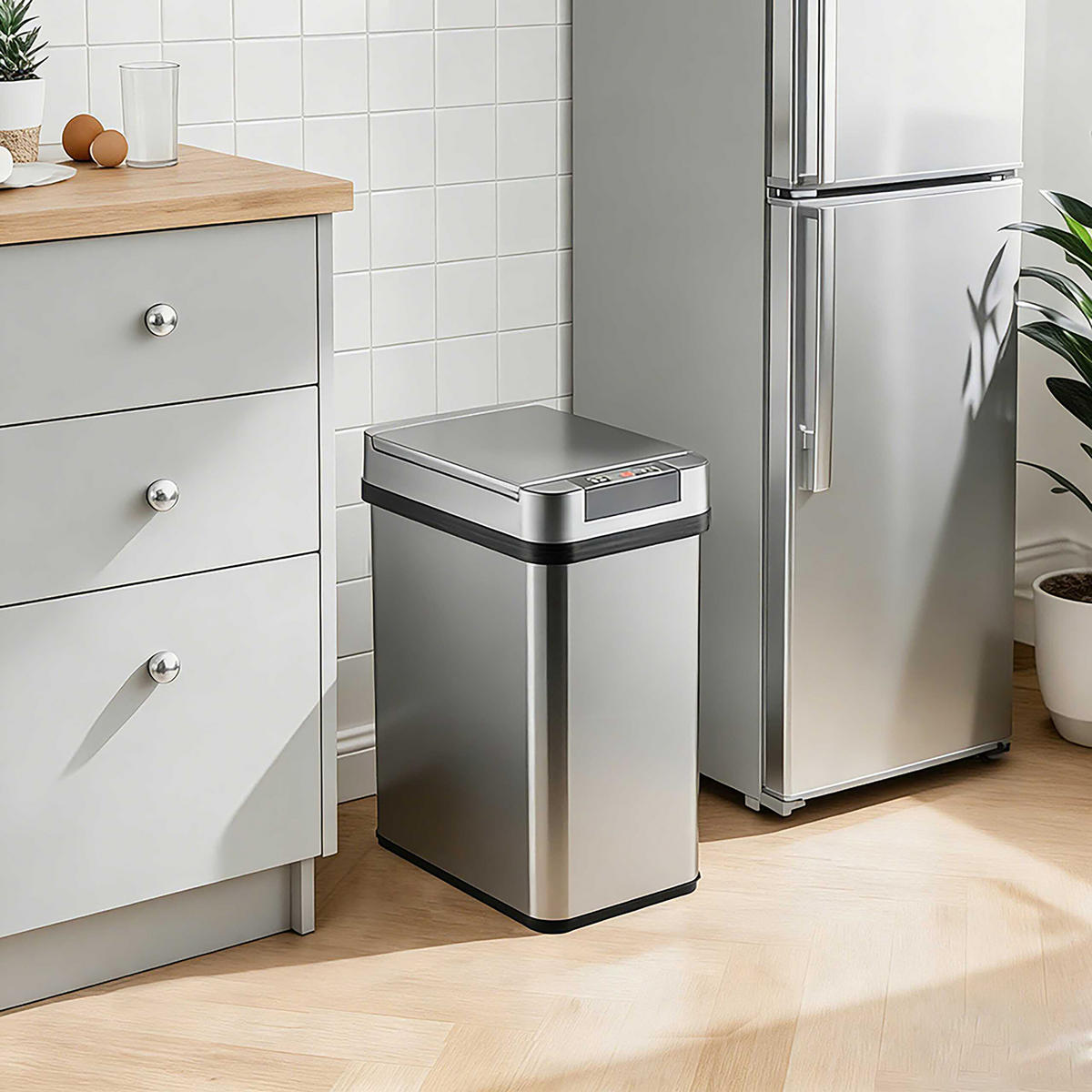 SENZOROVÝ kôš - strieborná, kov/plast (18/35/27cm) - Relaxdays