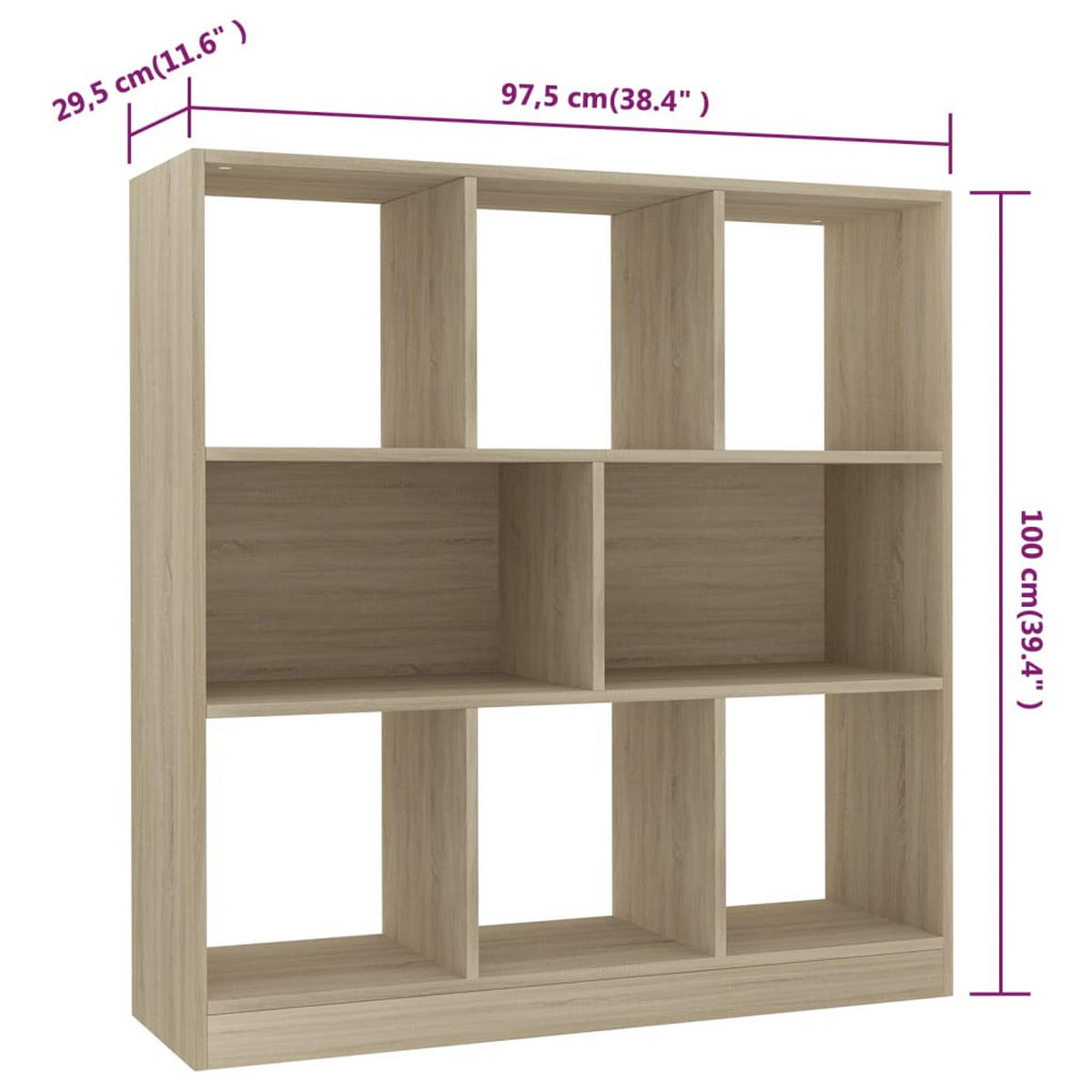 BÜCHERREGAL mit 8 Fächern 97,5/29,5/100 cm aus Holzwerkstoff Sonoma-Eiche Dekor - Sonoma Eiche, Holz (97.5/100/29.5cm) - vidaXL