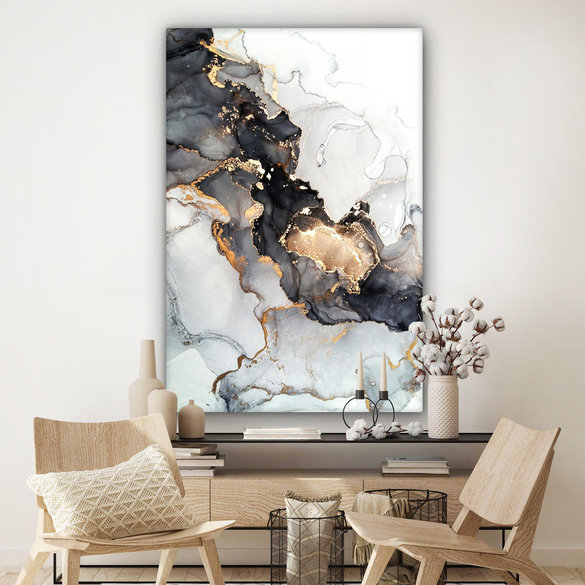 SLIKA NA PLATNU Marmor 90x140 cm - zlate barve, tekstil (90/140cm) - MuchoWow