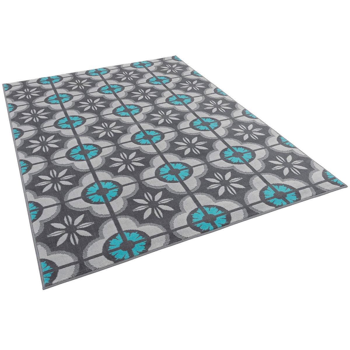 DESIGNER TEPPICH SAMBA MODERN FLIESENOPTIK - Türkis/Grau, Textil (120/170cm) - Pergamon