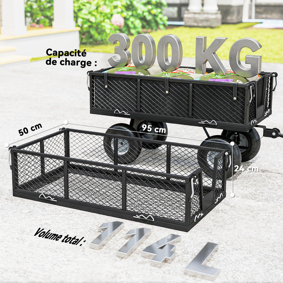 TRANSPORTWAGEN DE-17588 300 kg mit Plane und Klappwänden Schwarz - Schwarz, Metall (51/54/105cm) - ComfortXL