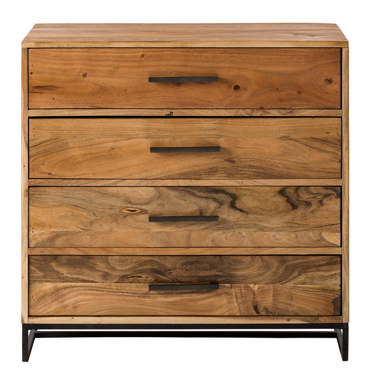 KOMMODE - Akazie massiv - Schwarz/Akaziefarben, Holz/Metall (85/85/40cm) - home24