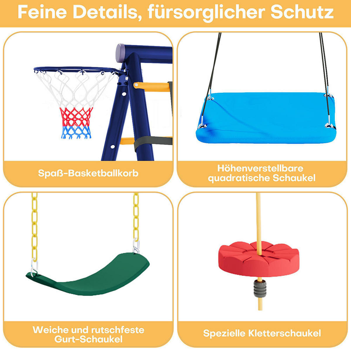 OUTDOOR-SCHAUKEL-SET mit 3 Schaukeln，Antikblau - Dunkelblau, Metall (174/310cm)