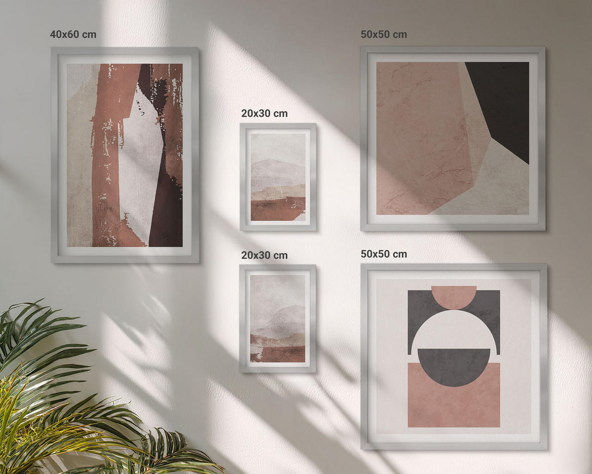 BILDER SET 5er Set - 50x50 cm & 20x30 cm & 40x60 cm Silberner Rahmen - Abstrakte braune Muster - Silberfarben, Kunststoff (40/60cm) - TULUP