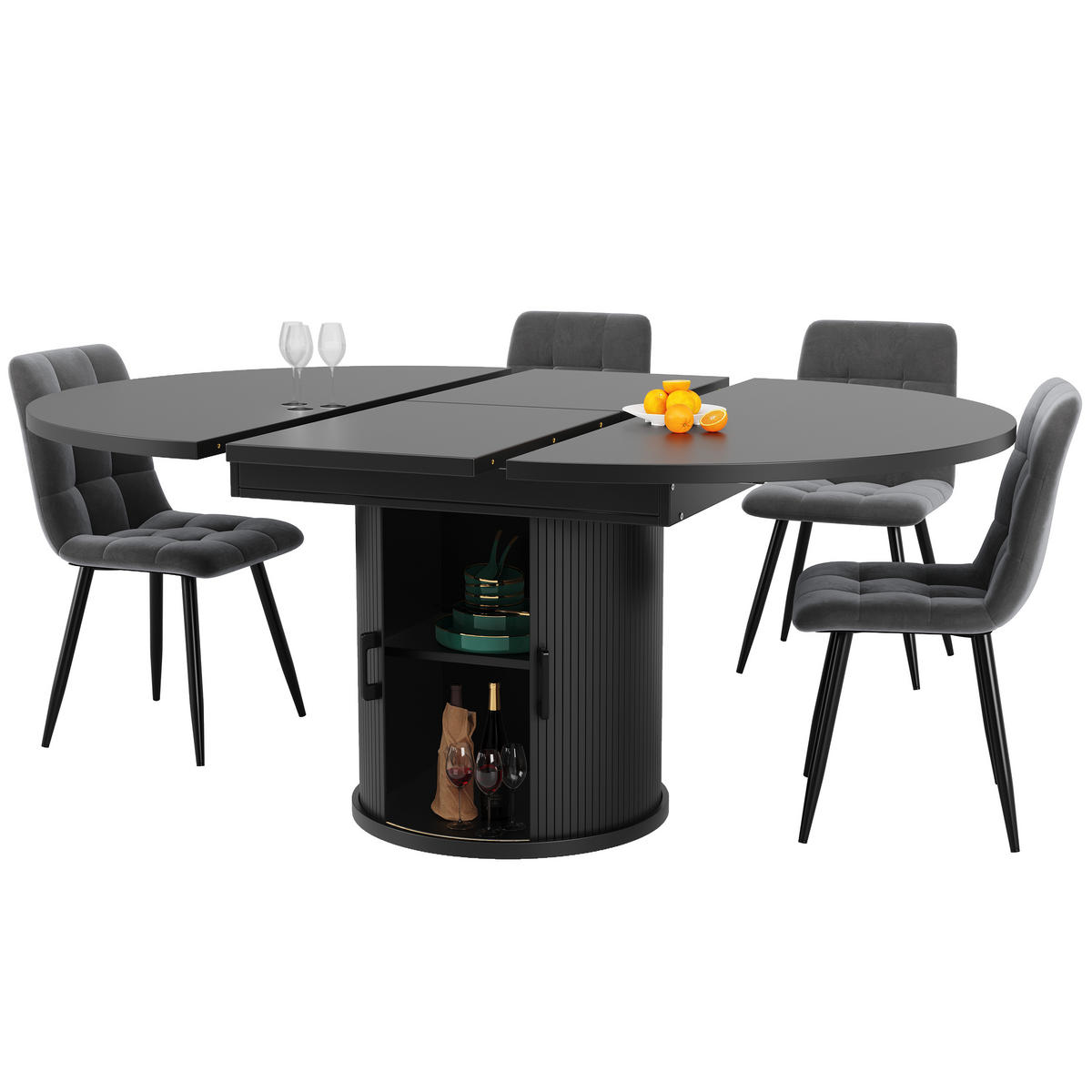 AUSZIEHTISCH 118 cm Schwarz – ausziehbar auf 158 cm mit Stauraum - Schwarz, Holzwerkstoff (118/118/76.8cm) - BEAOK
