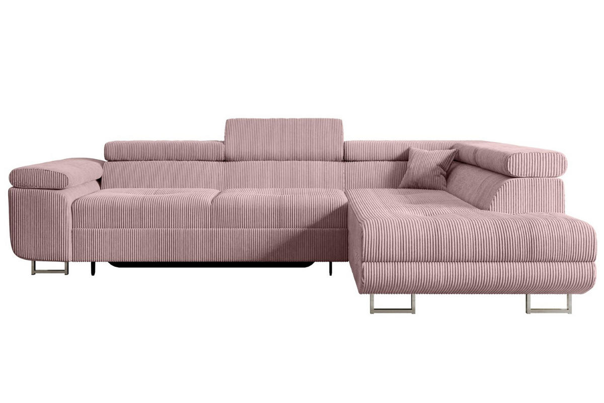 ECKSOFA mit Schlaffunktion und Bettkasten GUSA-L 272x202x107 cm Rosa Cord - Silberfarben/Rosa, Holzwerkstoff/Textil (272/202cm) - ALTDECOR