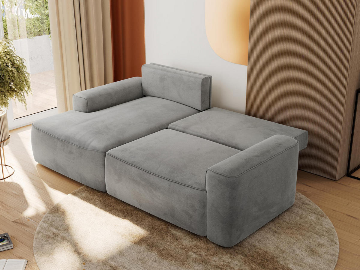 ECKSOFA BELLUNO L Hellgrau Velvet - Links - Hellgrau/Schwarz, Textil (144/233cm) - MKS