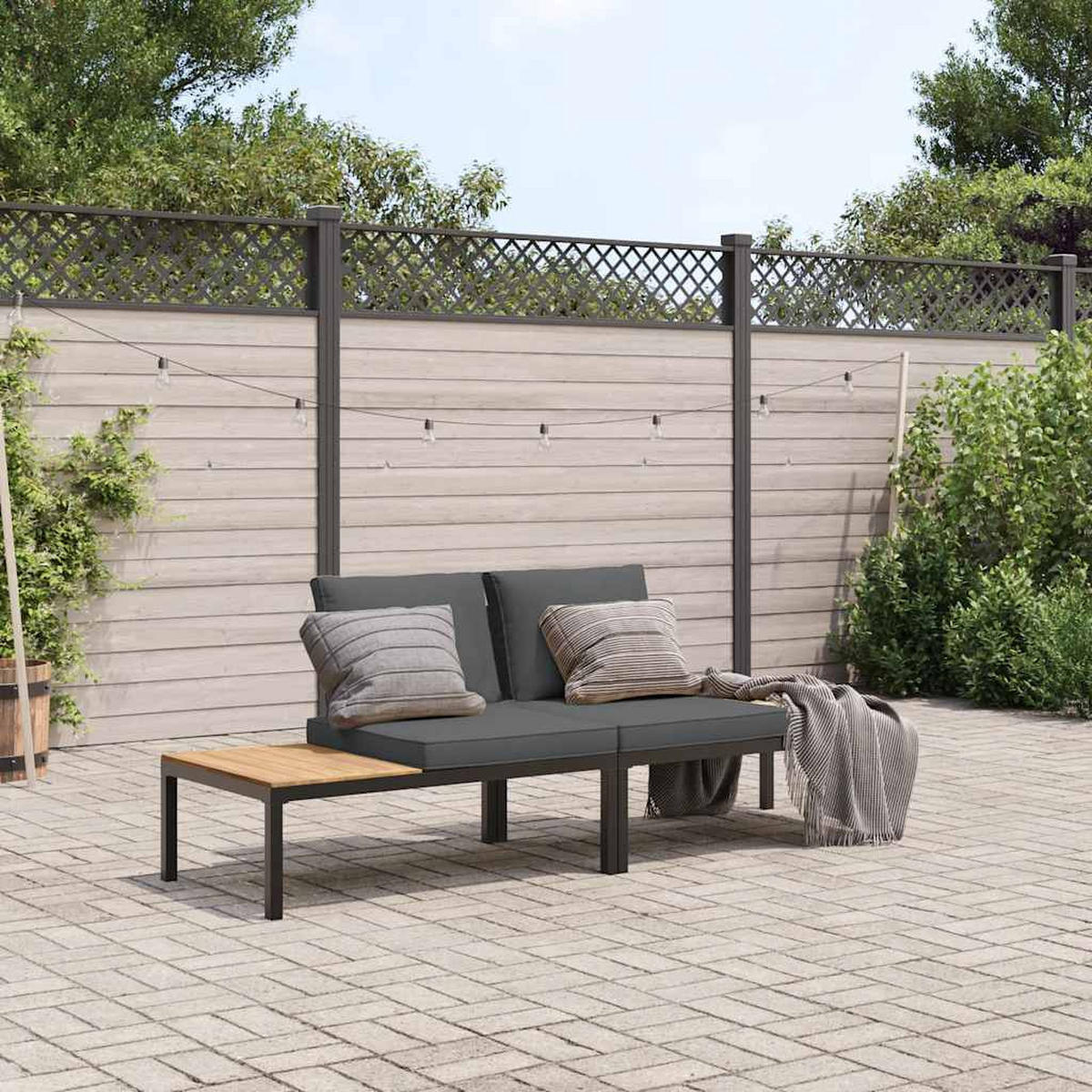 GARTEN-SOFAGARNITUR 2-TLG. Mit Kissen Schwarz Aluminium - Schwarz, Metall - vidaXL