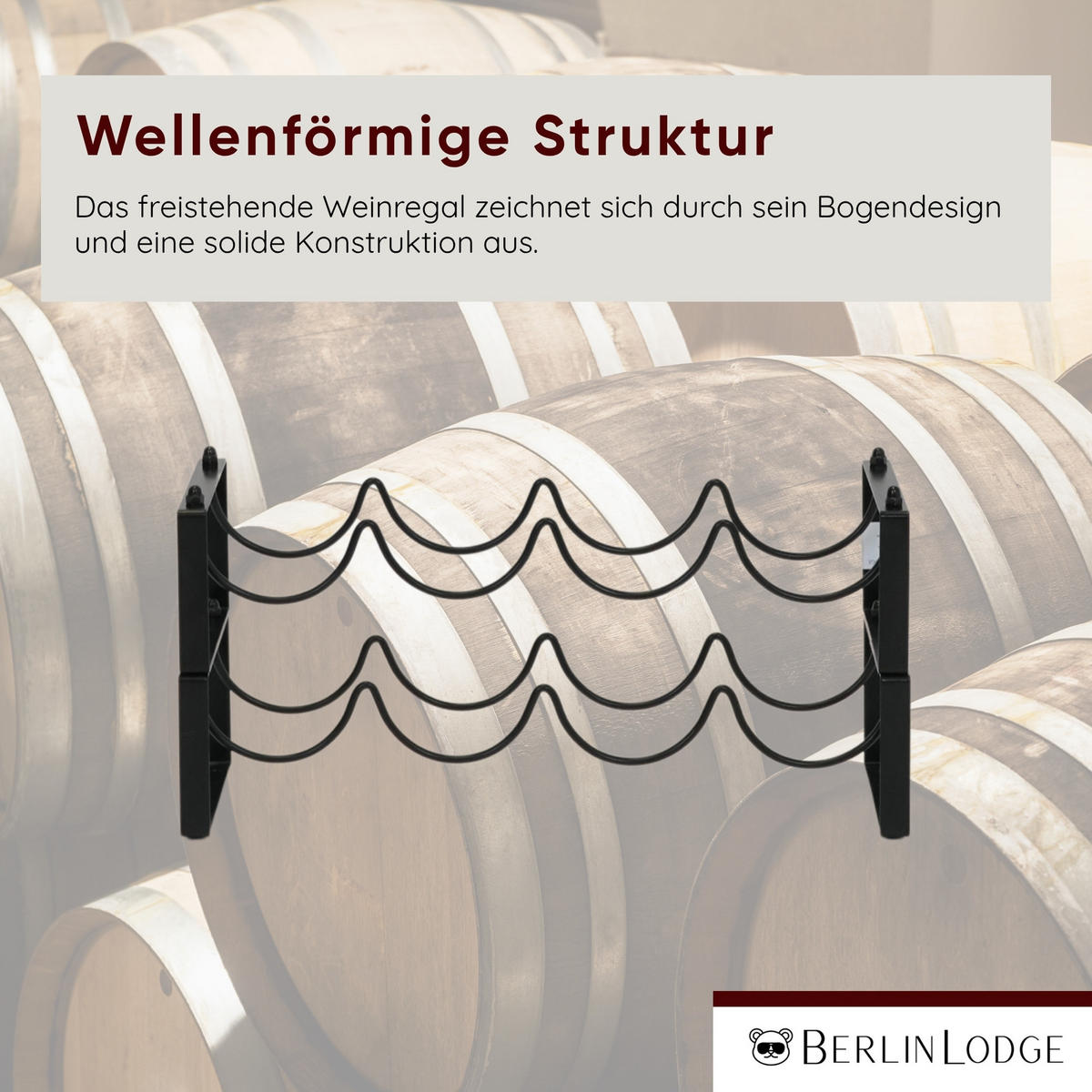WEINREGAL Barossa Modular HxBxT 20x43,5x17 cm 8 Flaschen 2 Ebenen Schwarz - Schwarz, Metall (43.5/20/17cm) - BERLINLODGE