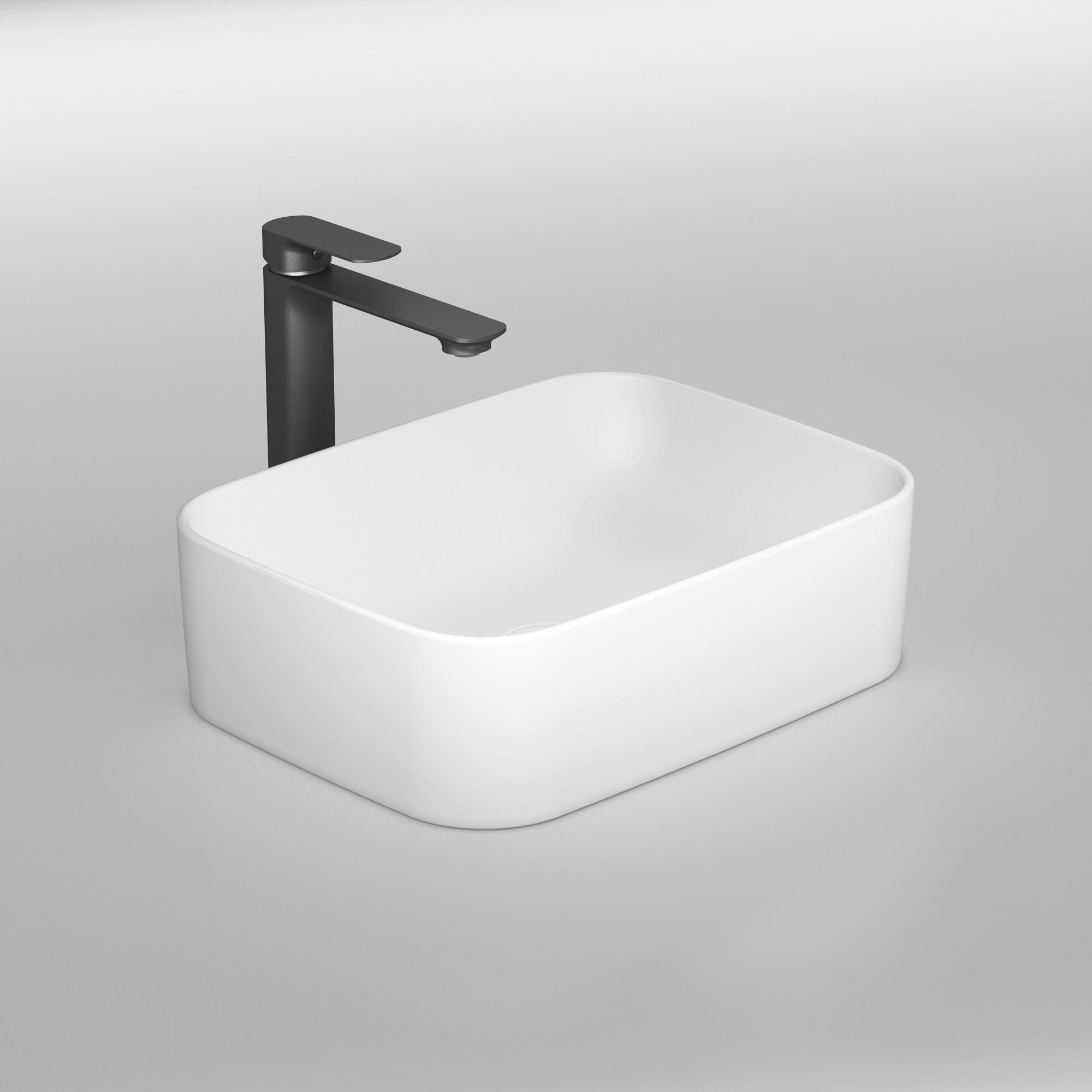 WASCHBECKEN Keramik Rechteck Abgerundetes Design R Mattweiß 50,5 / 38 / 15 cm - Weiß, Keramik (38/15/50.5cm) - EMKE