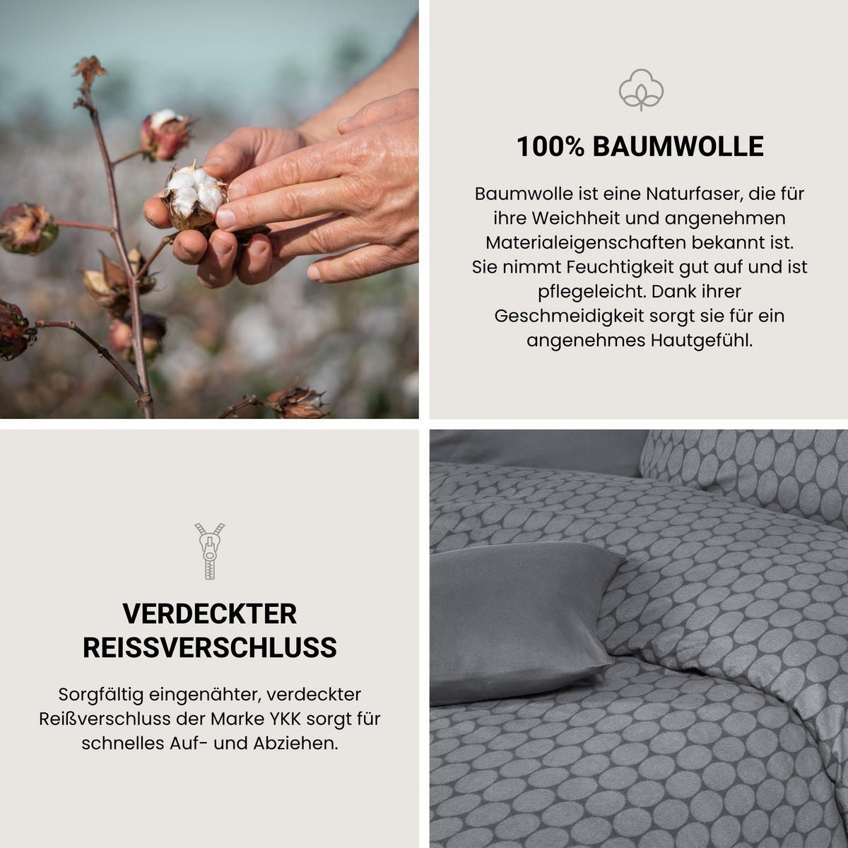 BETTWÄSCHESET Drops - Feinbiber - 2-teilig - 135x200 cm - Grau - Grau, Textil (135/200cm) - SCHIESSER